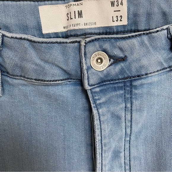Topman Button Fly Slim Raw Hem Lightwash Blue Denim Jeans - Picture 6 of 14